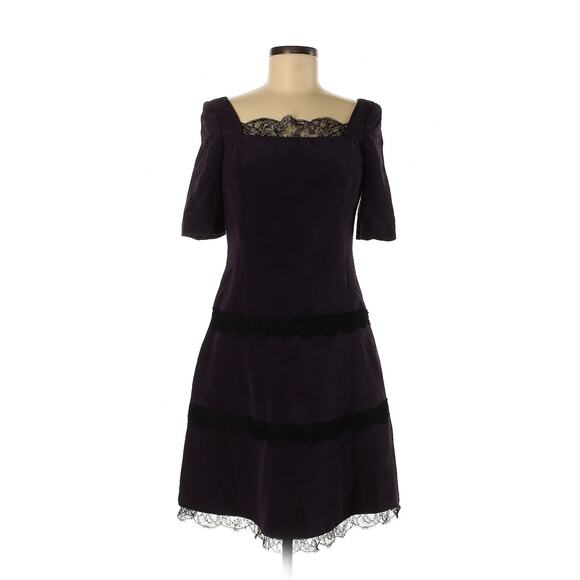 Roland Nivelais Dresses & Skirts - ❤️‍ VINTAGE Roland Nivelais 90s Designer Dark Purple Silk Lace-Trim Dress Size 8